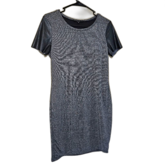 Generation LOVE MED Sparkly Midi/Mini T-Shirt Dress Faux Leather Sleeves - Picture 4 of 13